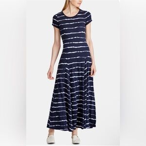 Ralph Lauren Navy and White Petite Striped Maxi T-Shirt Dress size small